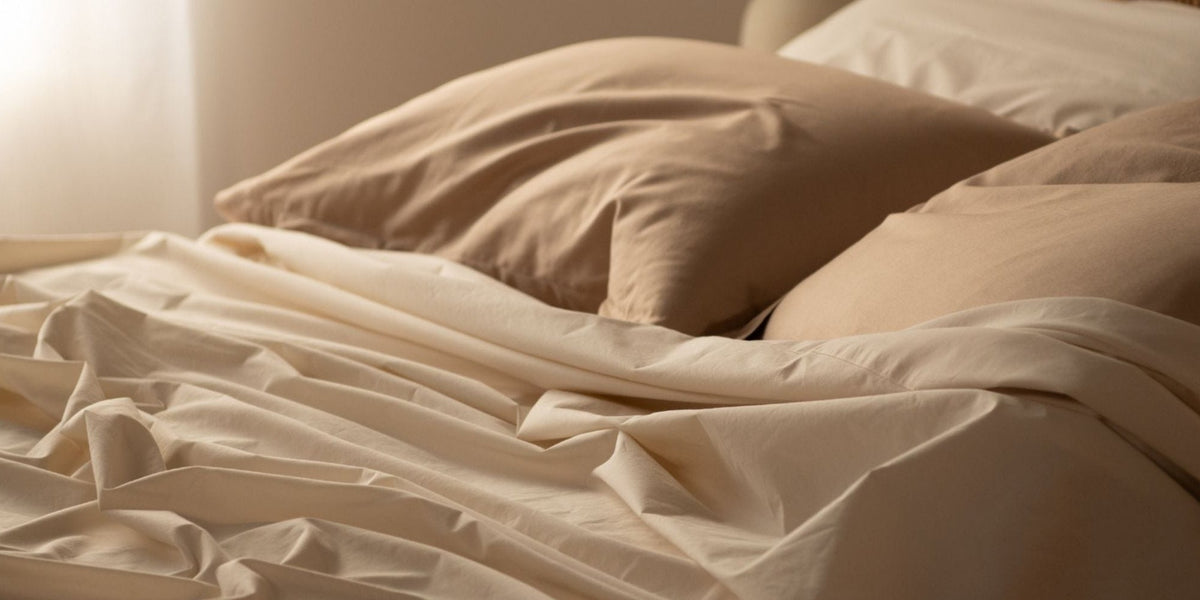 bed with neutral colored organic bedding