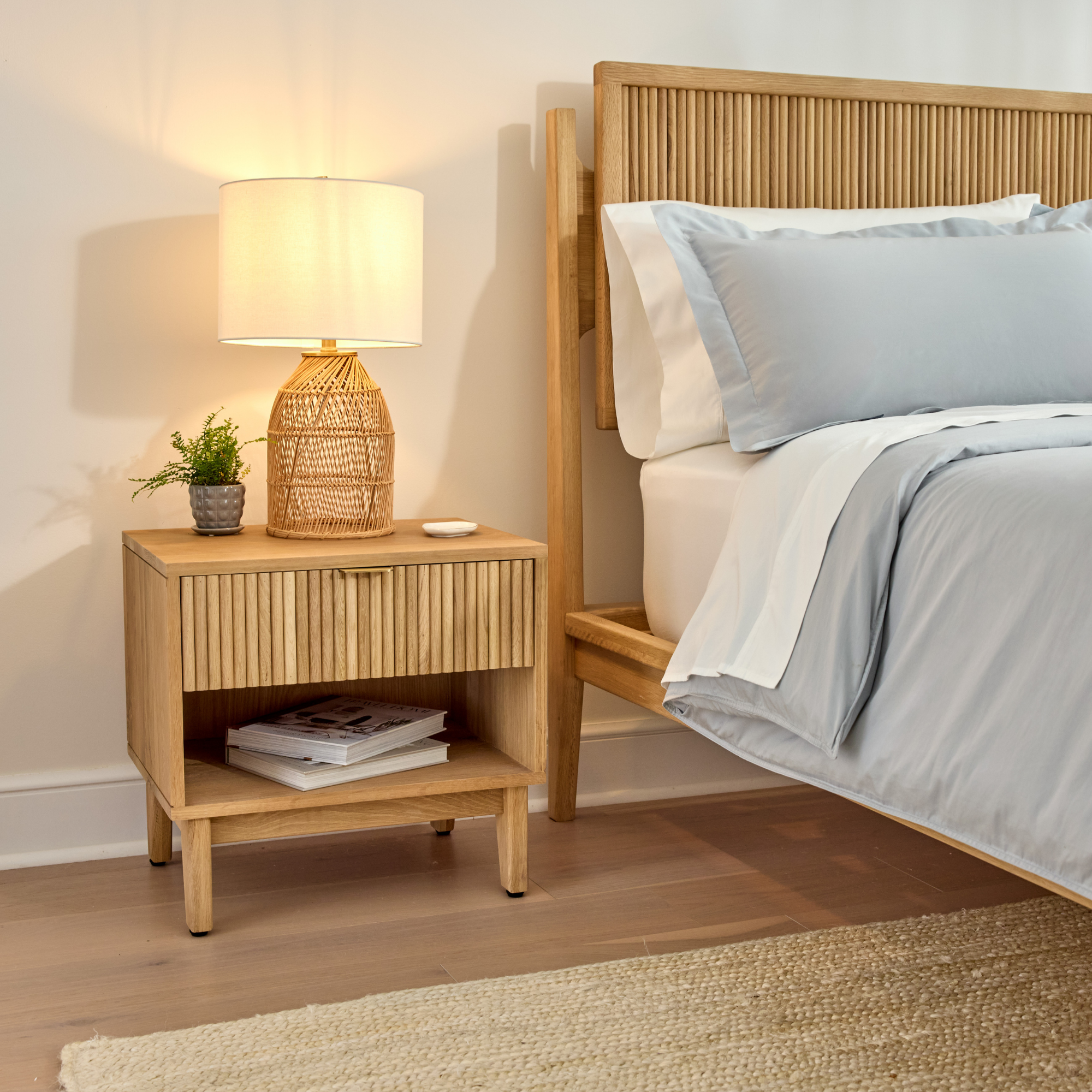 Adelano Natural Wood Nightstand | White Oak Bedside Table