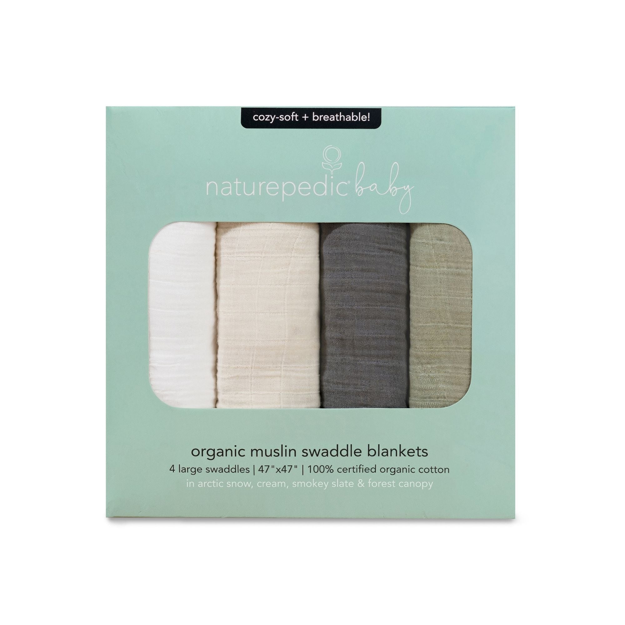 Breathable Organic Cotton Muslin Swaddle Blankets (4-Color Pack)