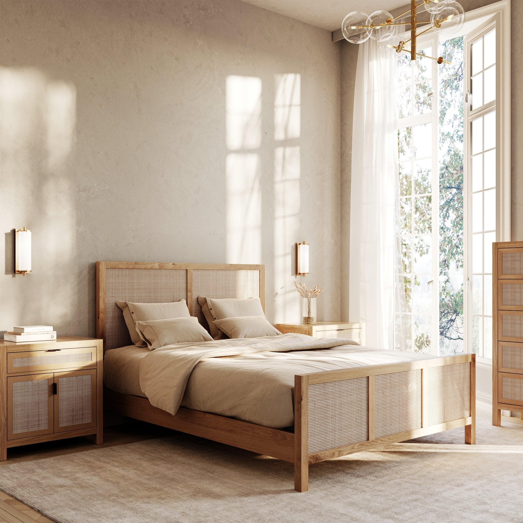 Arienzo Oak & Rattan Bedroom Set | Sustainable Bed Frames