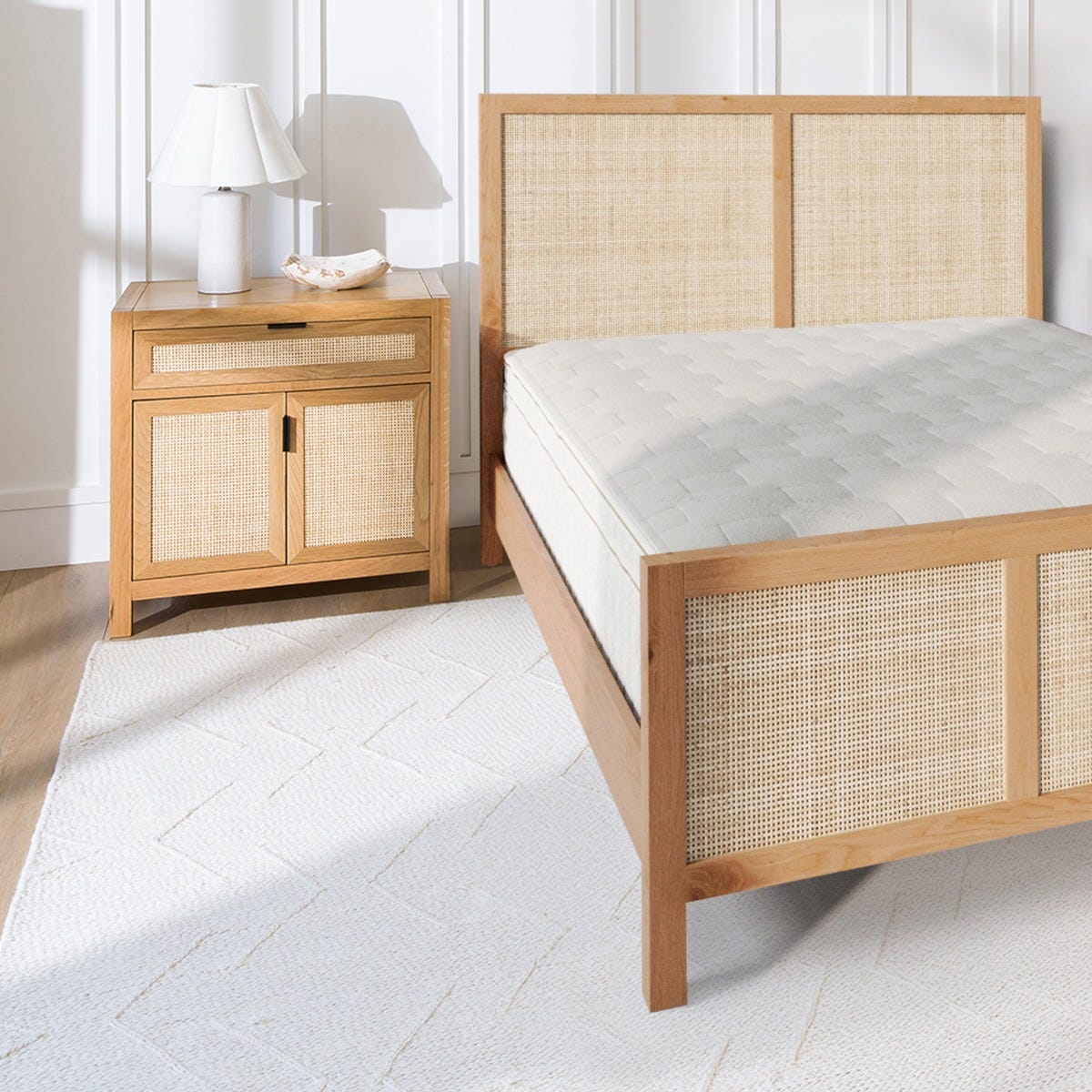 Arienzo FSC®-Certified White Oak Nightstand | Solid Wood Rattan
