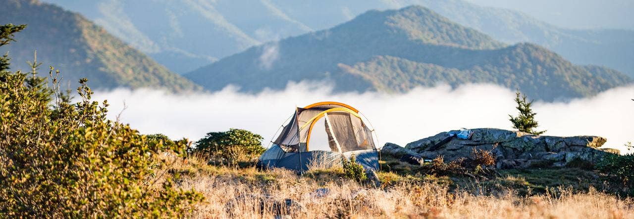 Tent camping in the mountains