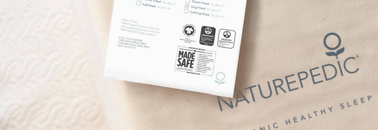 MADE SAFE certification paper on top of Naturepedic mattress