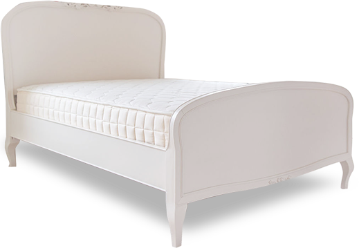 Twin mattress in bed frame on white background