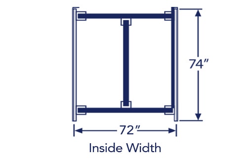 Illustration of cal king bed frame with listed dimensions of 72" x 74"