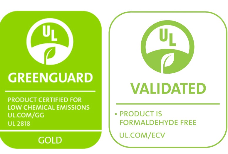 Greenguard Gold and Formaldehyde Free Certification Logos