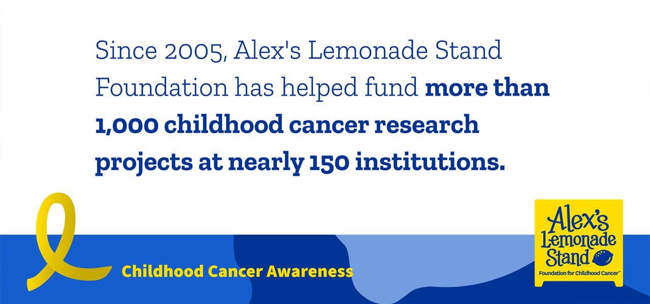 Graphic stating that ALSF has funded 1,000+ childhood cancer research projects