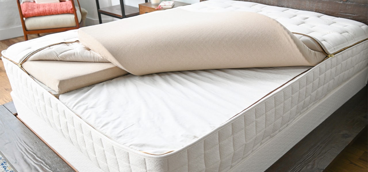Naturepedic EOS customizable organic mattress with the interchangeable layers exposed