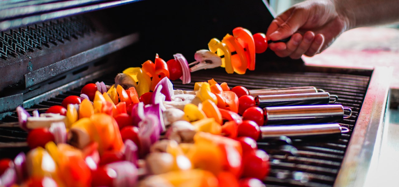 Vegetable kebabs on an ourdoor grill