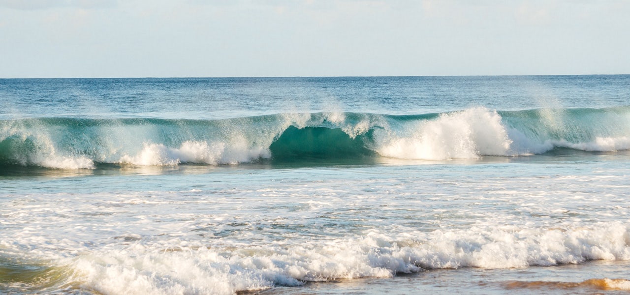 Waves crashing along the shore, creating pink noise