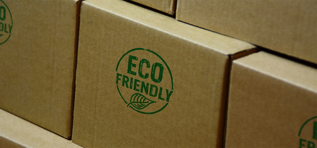 brown box with "eco friendly" label on it