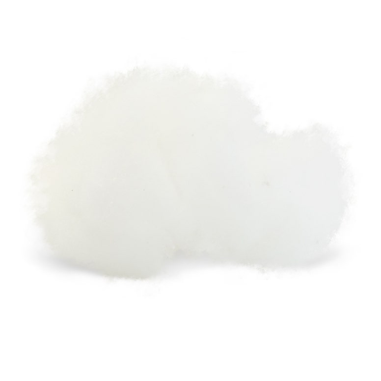 Fluffy chunk of PLA fiber on white background