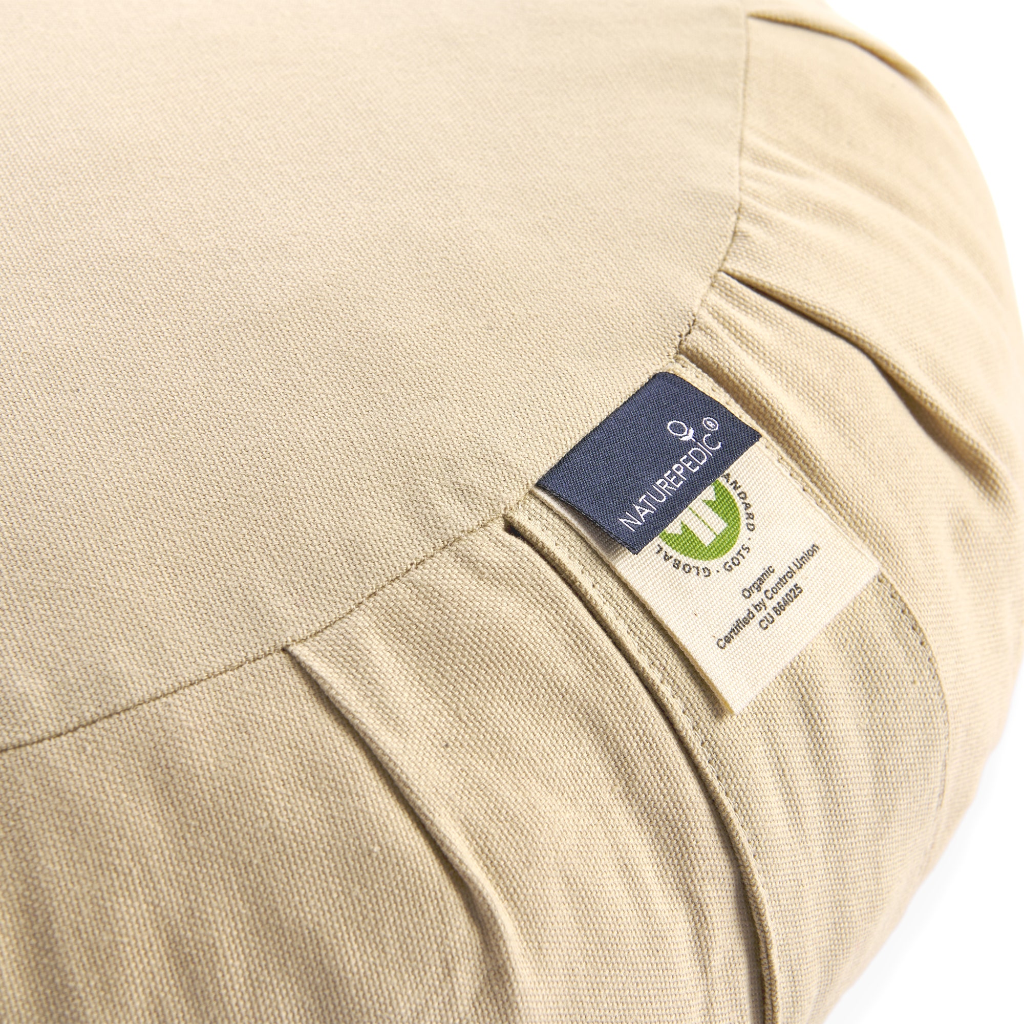Meditation pillow with Naturepedic and GOTS tags