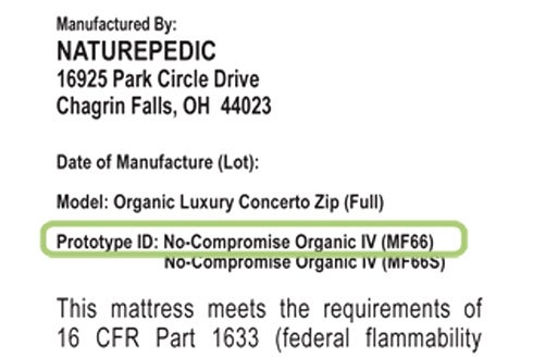 Part of product law tag highlighting where to find the prototype id